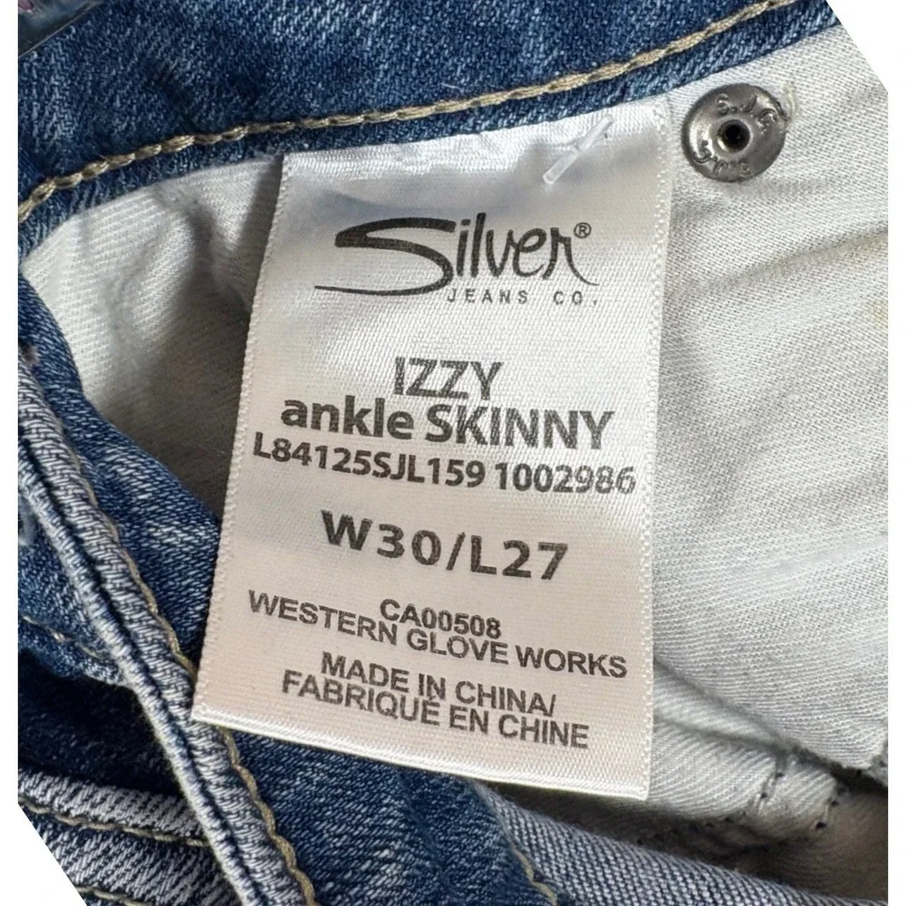 Silver Jeans Izzy Ankle Skinny Distressed Floral Embroidered Jeans Women W30 L27